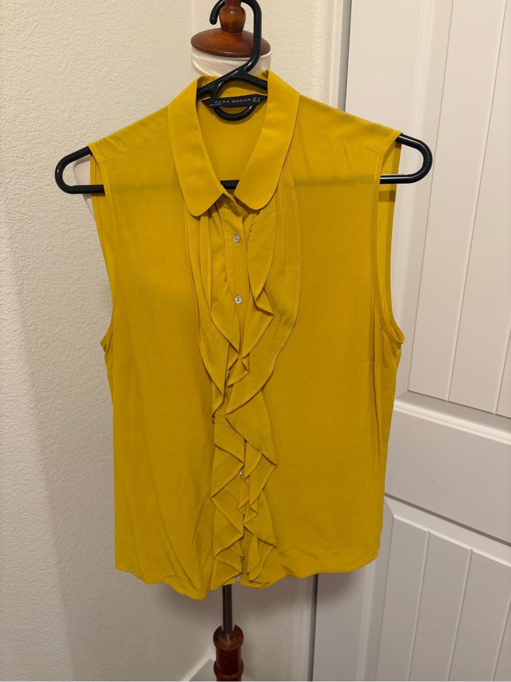 Zara Mustard Yellow Sleeveless Ruffle Front Blouse